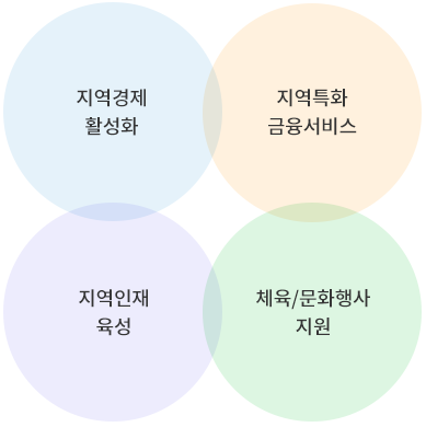 지역경제 활성화, 지역특화 금융서비스, 지역인재 육성, 체육/문화행사 지원